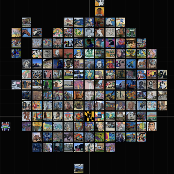 A grid of Baltimore murals
